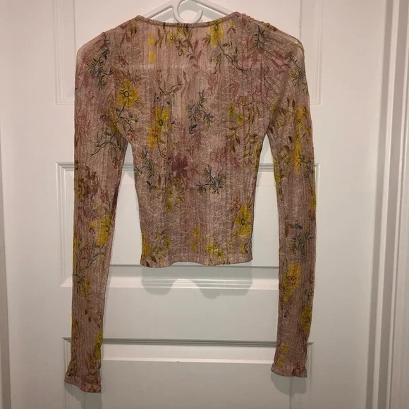 We The Free by Free People Angelina Floral Stretch Cropped Top Shirt Blouse XS - Picture 5 of 5
